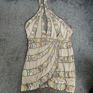 ASOS Beige and Multicolor Halter Mini Dress